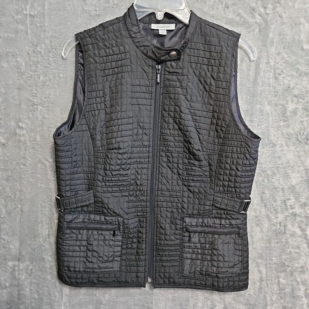 Dressbarn Women's Lg Quilted Zip Vest Top Lightweight Black Sleeveless